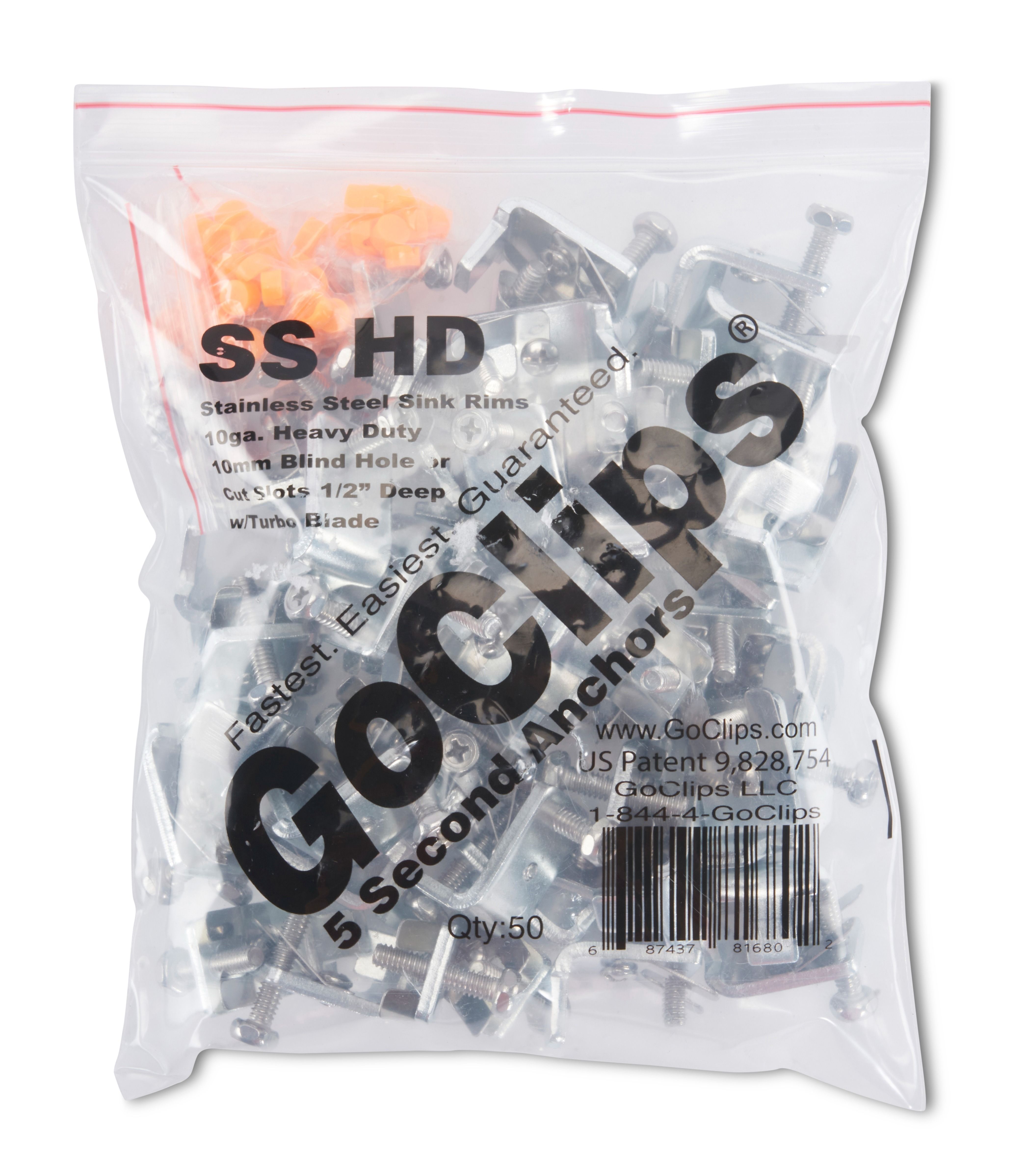 GO CLIPS SS-HD UNDERMOUNT SINK CLIPS (50 PER BAG) 0-1/8