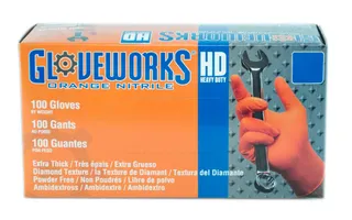 Ammex HD Nitrile Gloves 8mil Orange, Large, Box of 100
