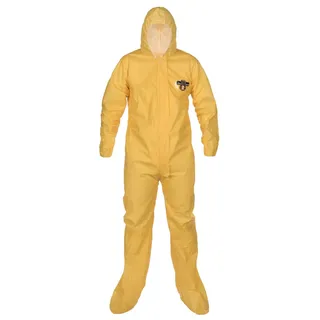 Lakeland Hooded Chemical Resistant Hazmat Suit with Boots, Yellow, Large