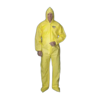 Lakeland Hooded Chemical Resistant Hazmat Suit with Boots, Yellow, 2XL