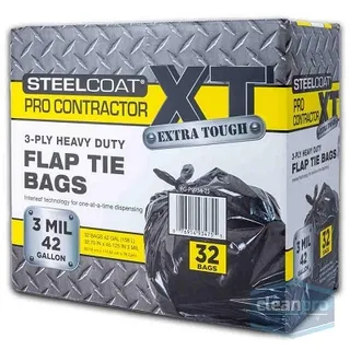 Black Trash Bag with Flap 3mil, 42 Gallon, Box of 32