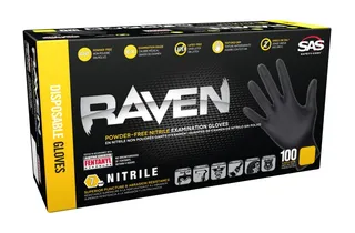 Raven Nitrile Gloves Black, 7mil, Medium, Box of 100