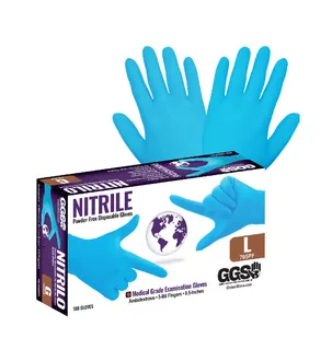 Global Nitrile Gloves, Blue 5mil, Medium, Box of 100