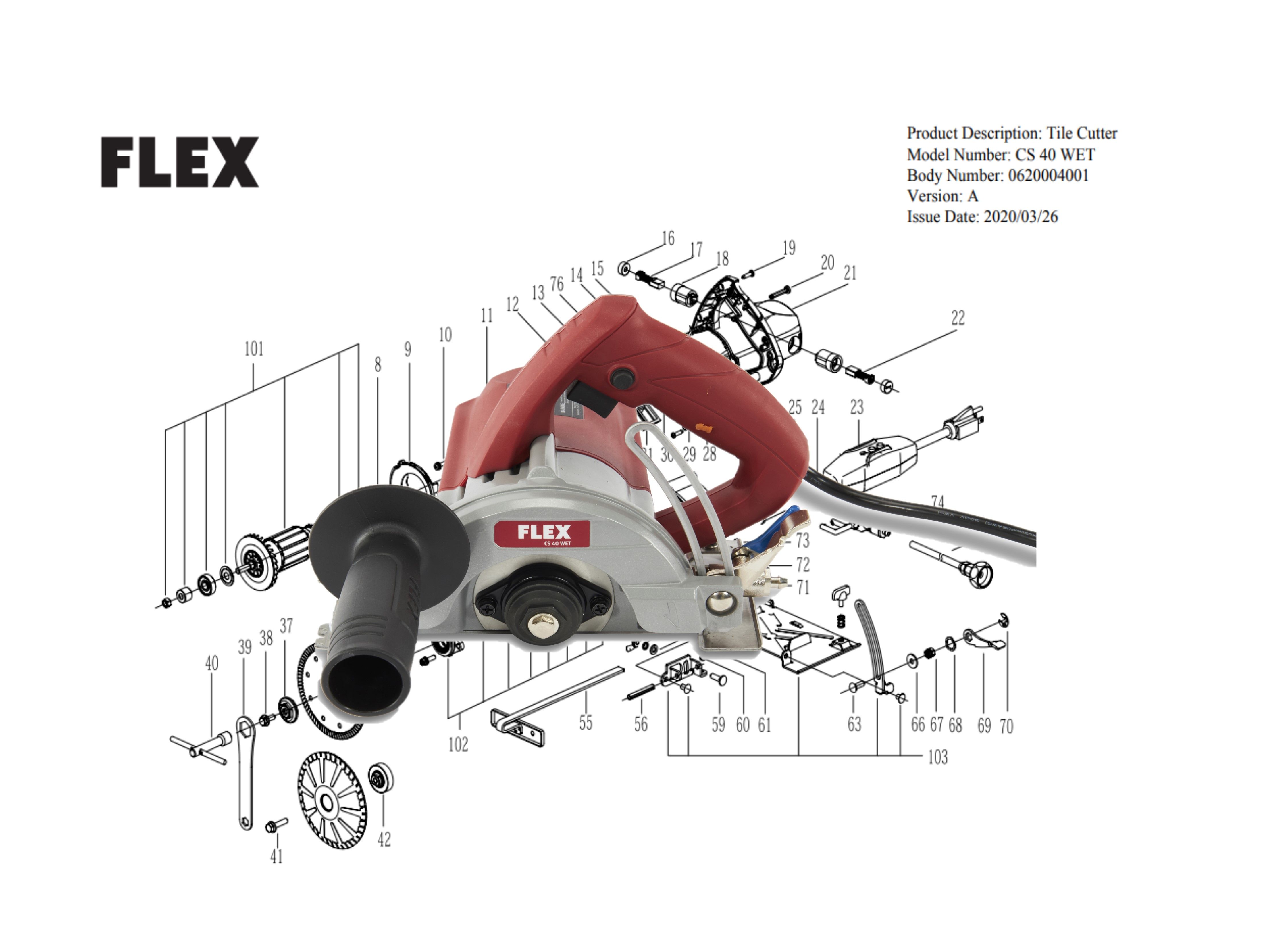 Flex CS40 Wet Saw Replacement Parts